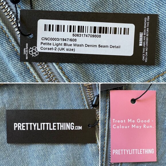 Petite Light Blue Wash Denim Corset Top Size 00 Halter Neck PrettyLittleThing - Picture 6 of 7